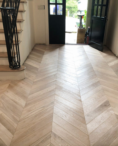 Engineered Hardwood Garrison Collection - French Collection - European Oak Vintage White Wash Chevron