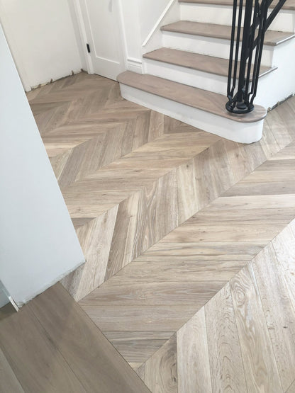 Engineered Hardwood Garrison Collection - French Collection - European Oak Vintage White Wash Chevron